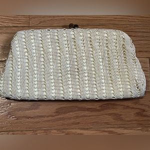 Garay vintage clutch gold tone/cream beaded with silk inner lining.